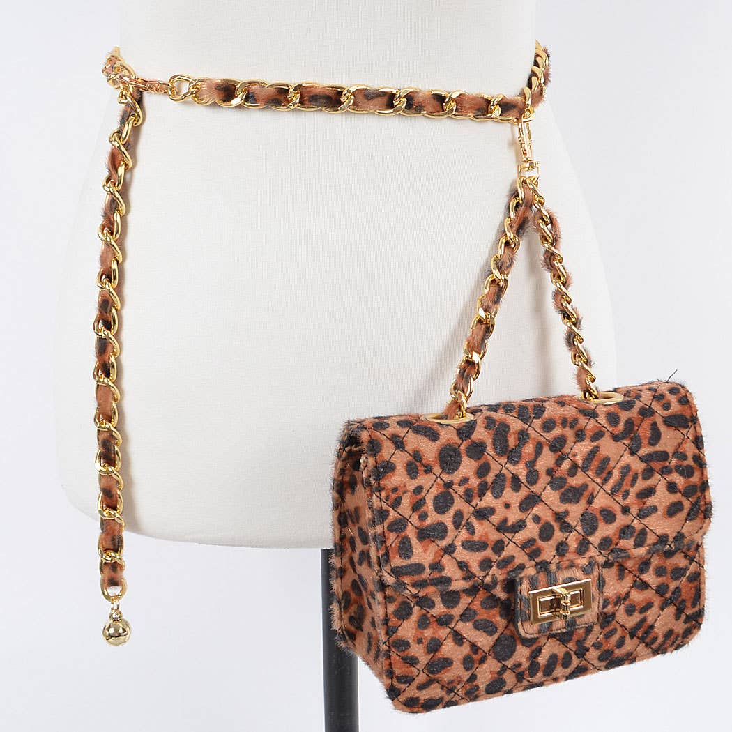 Faux Leo Skin Bag W/chain Belt