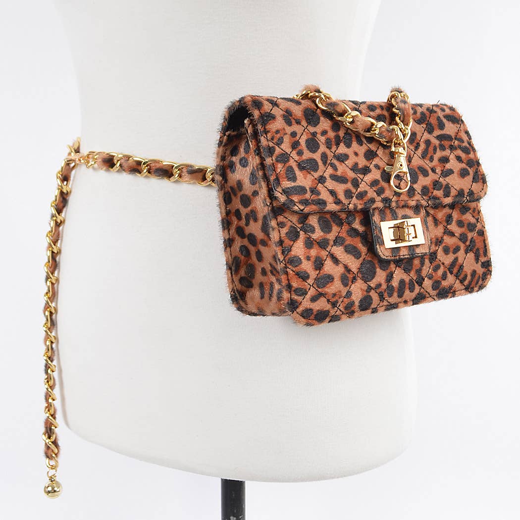 Faux Leo Skin Bag W/chain Belt