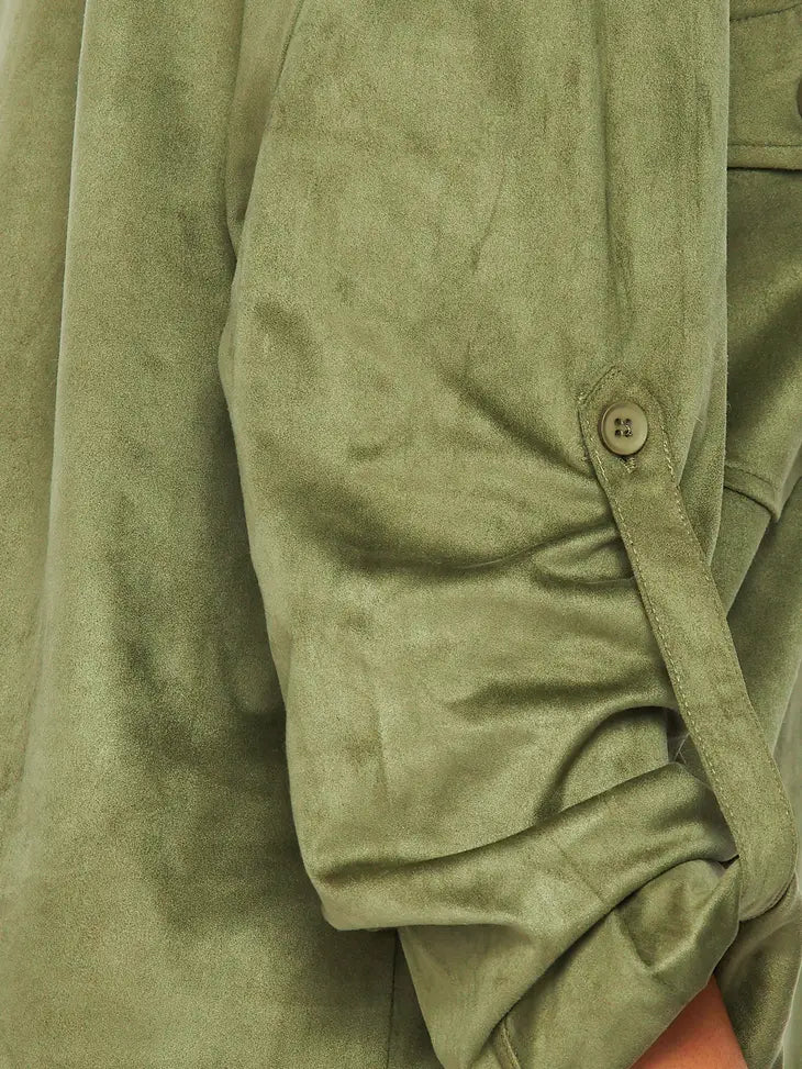 Suede Button Down Long Shirt