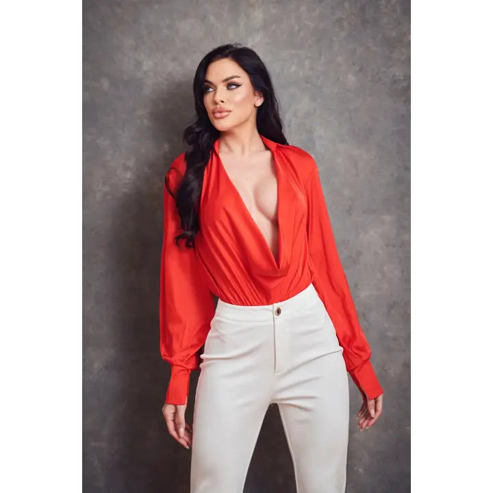 Cowl Neck Satin Bodysuit