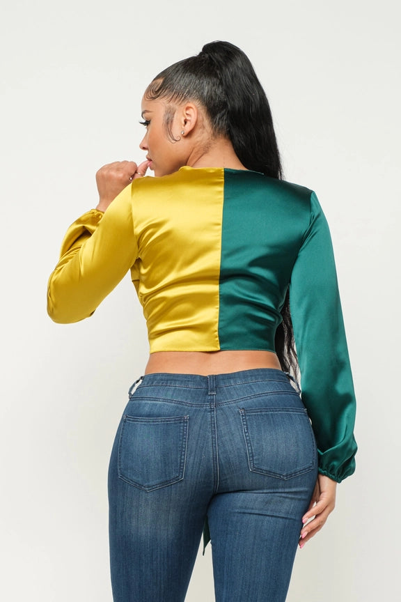 Satin Color Block Crop Top
