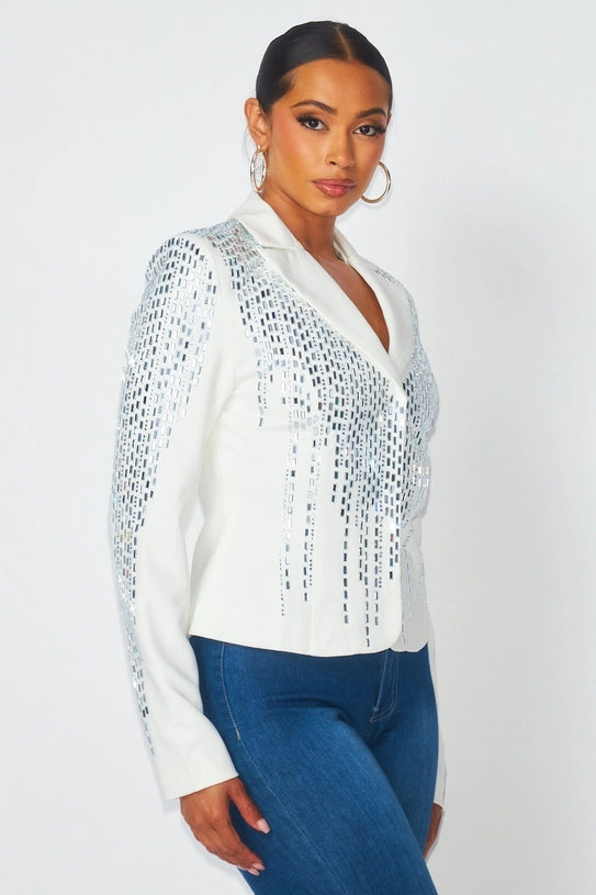 So Bossy Sparkly Rhinestone Fitted Blazer