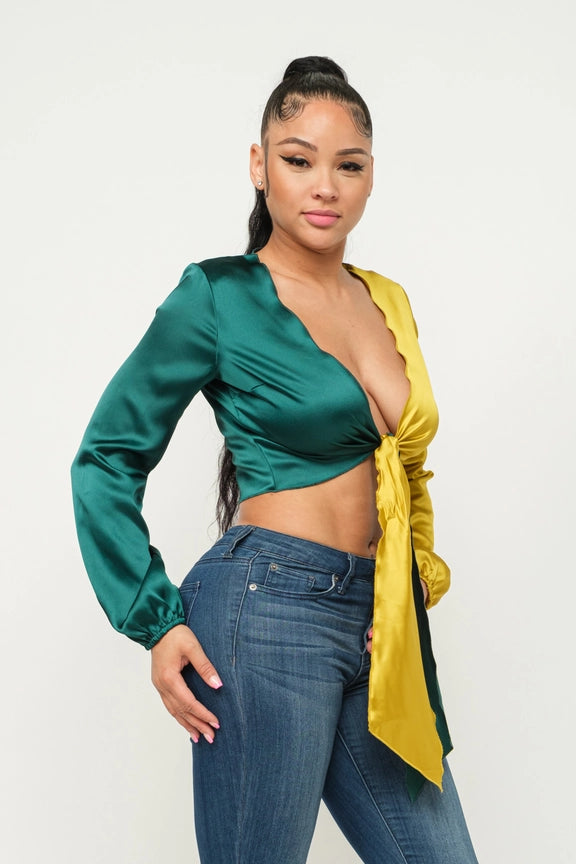Satin Color Block Crop Top