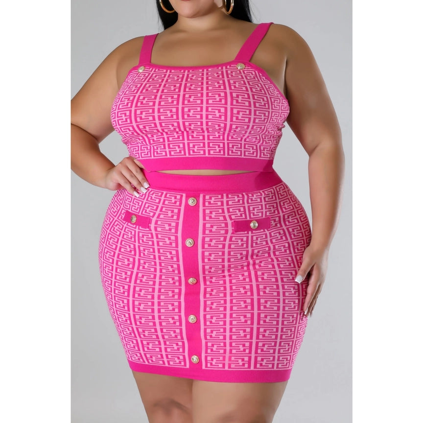 Plus Size Knit Cardigan Crop Top Skirt 3PC Set