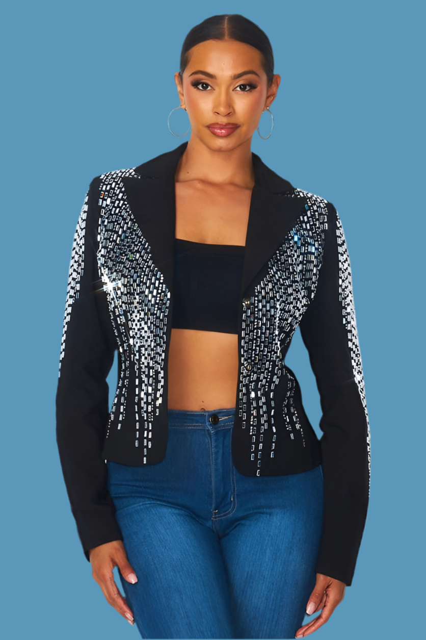 So Bossy Sparkly Rhinestone Fitted Blazer