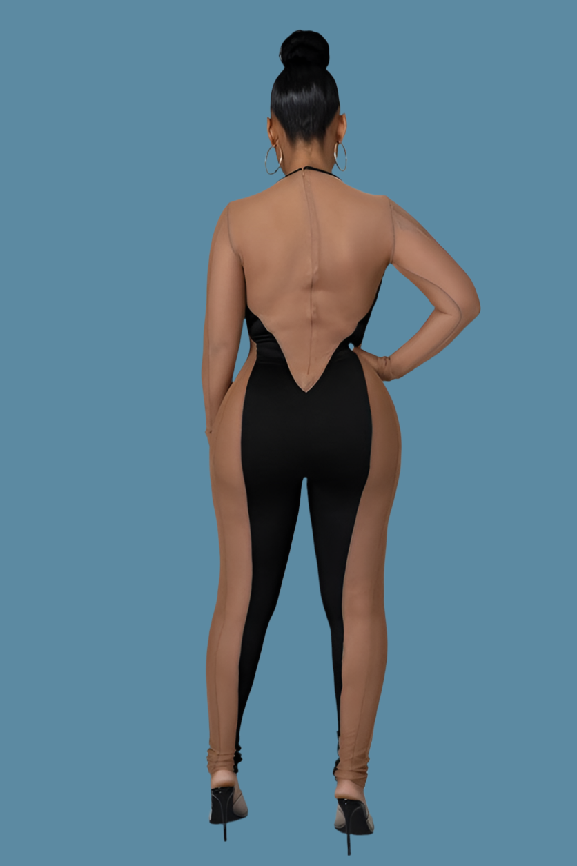 Mesh Insert Bodycon Jumpsuits