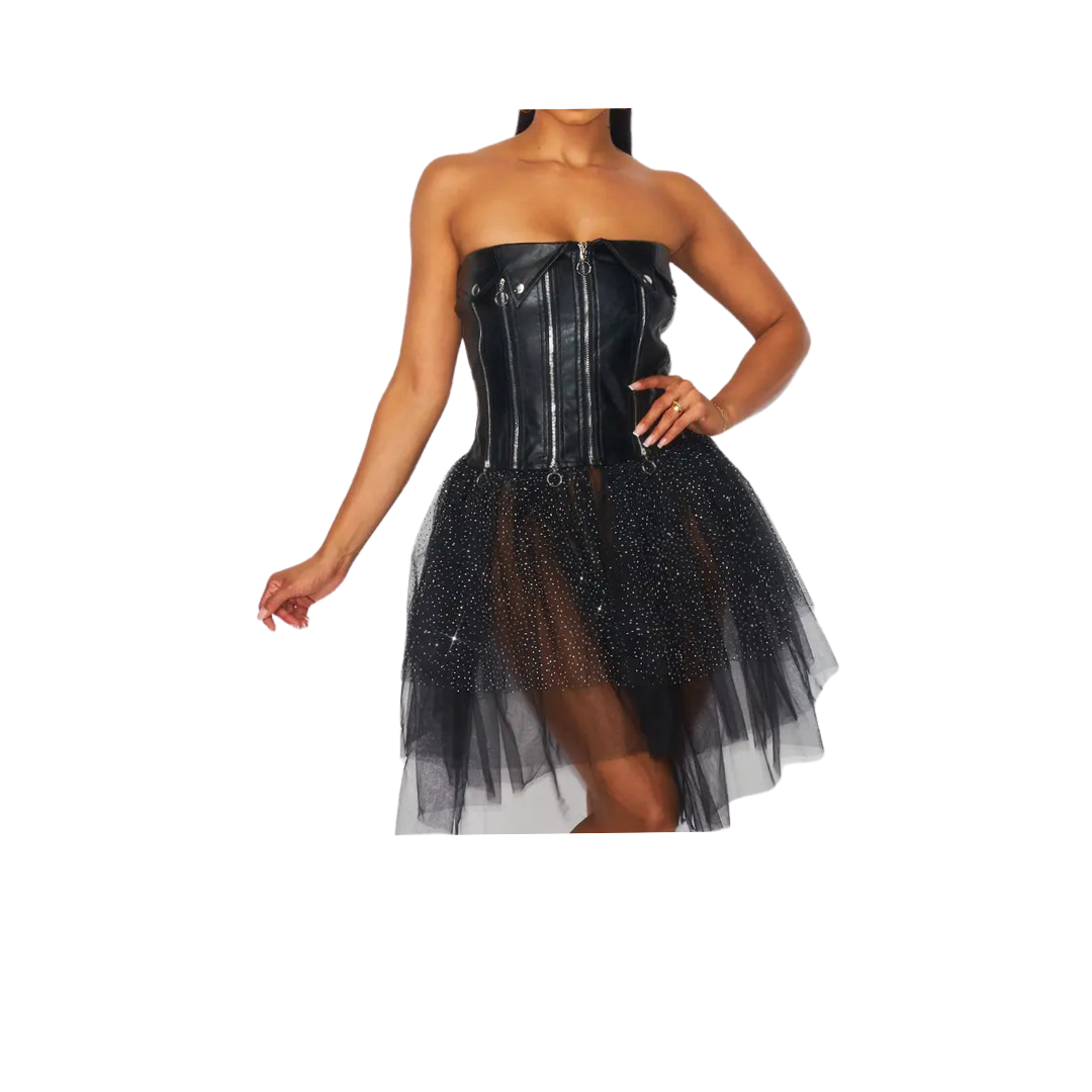 Mesh Pu Zipper Tutu Tube Dress