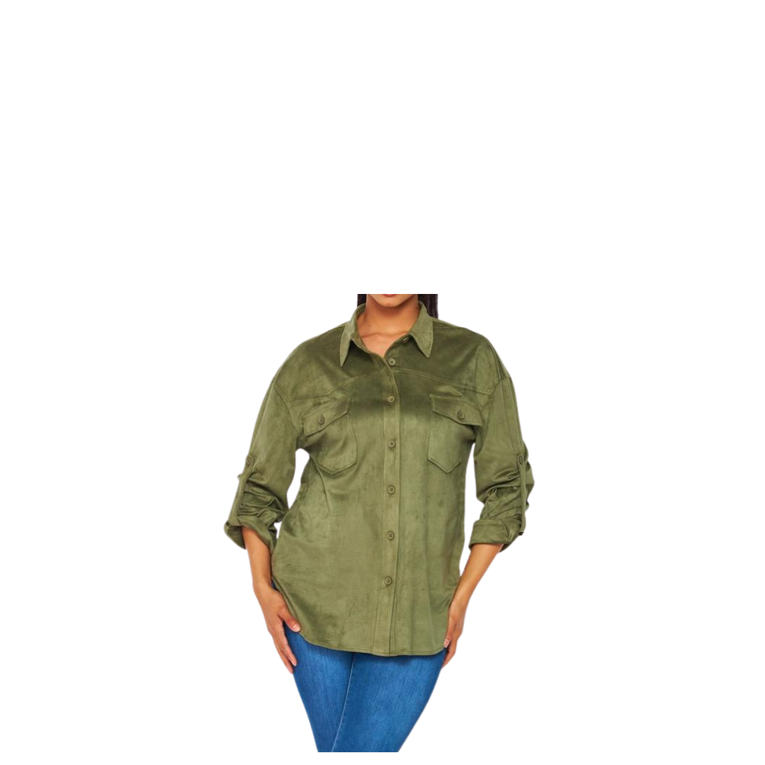 Suede Button Down Long Shirt