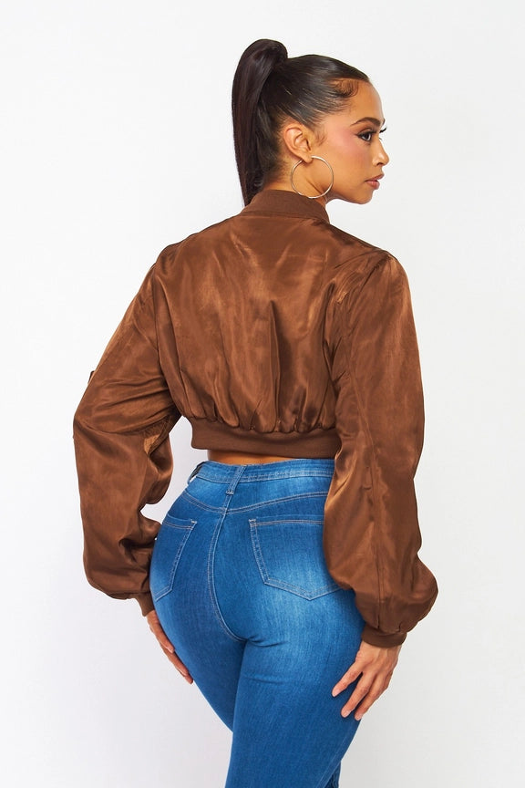 Sweet Talking Cropped Cargo Pocket Bomber Jacket
