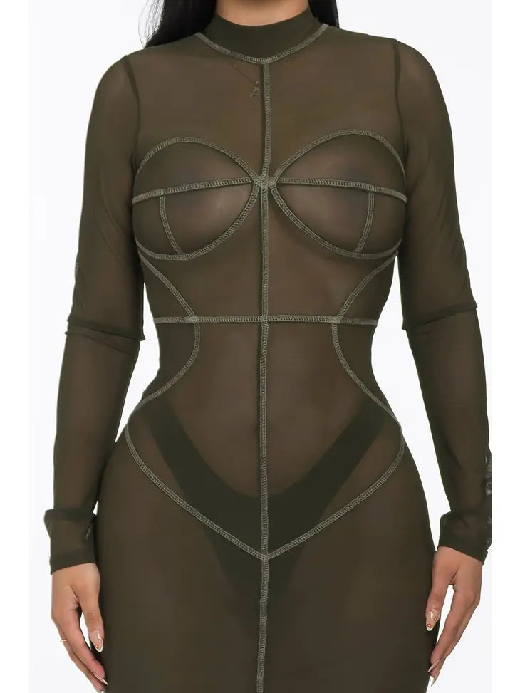 All Over Stitching Mesh Dress