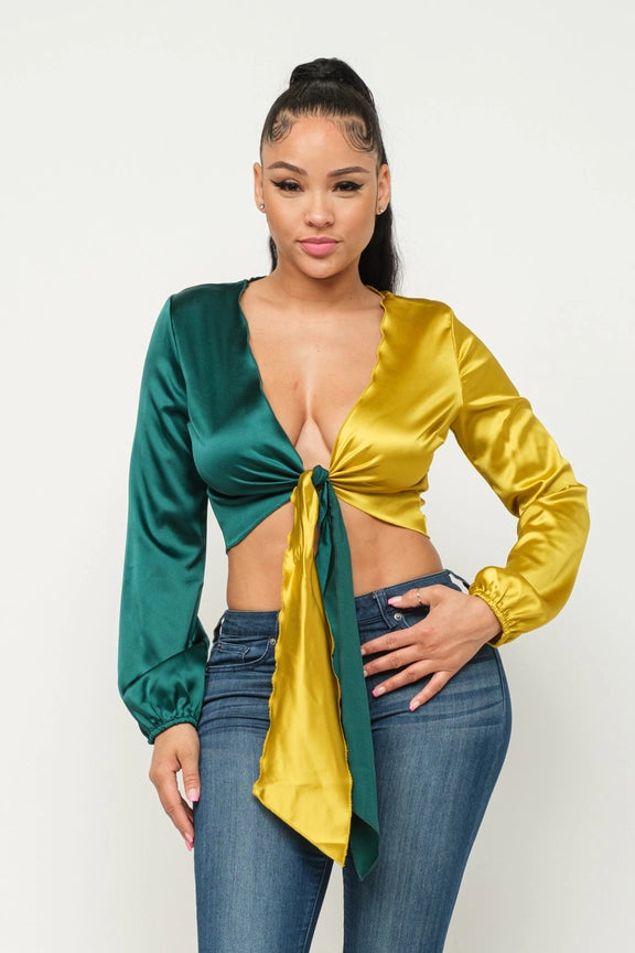 Satin Color Block Crop Top