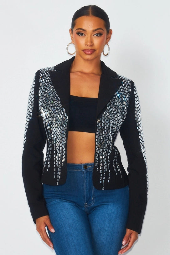 So Bossy Sparkly Rhinestone Fitted Blazer