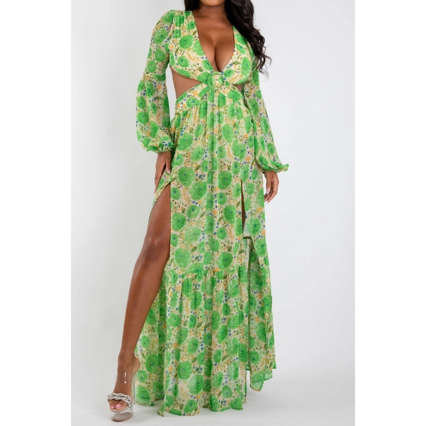 Ring Printed Cutout Maxi Dress