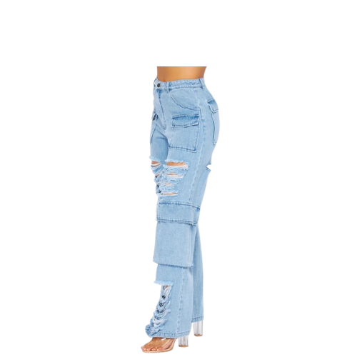 Distressed Denim Jean Cargo Pocket