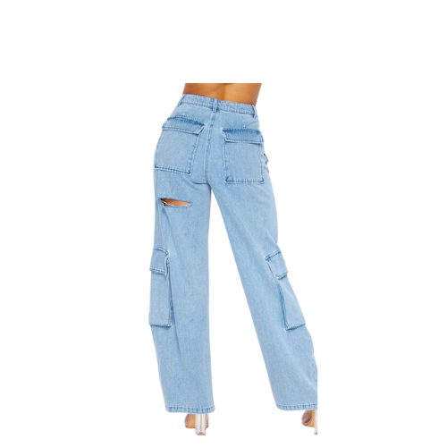 Distressed Denim Jean Cargo Pocket