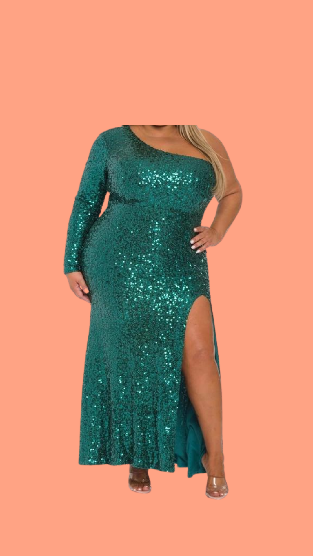 Curvy Sequin One Shoulder Side Slit Maxi Dress