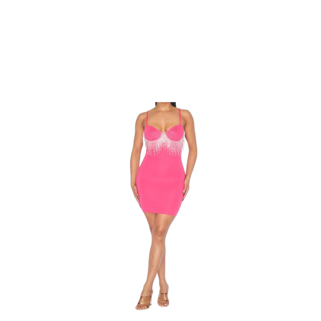 Rhinestone Fringe Mini Bodycon Dress