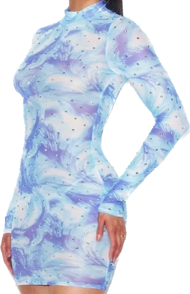 Sheer Mesh Rhinestone Mini Dress