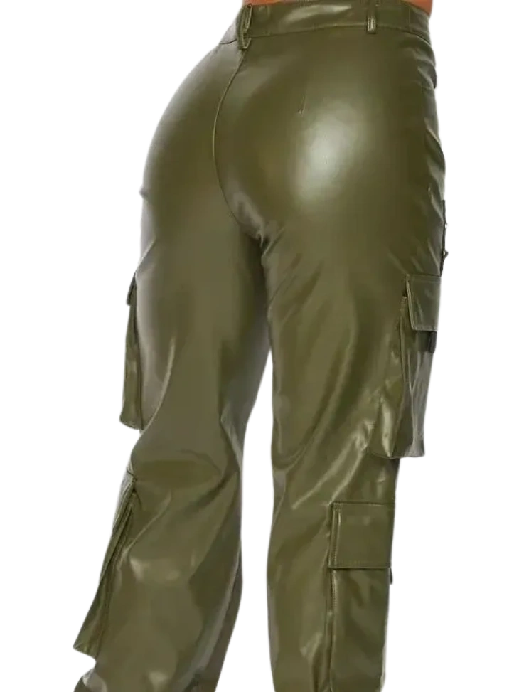 It's My Time Faux Leather Cargo Jogger Pants