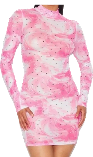 Sheer Mesh Rhinestone Mini Dress