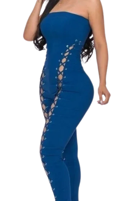 Stretch Woven Lace-Up Jumpsuit