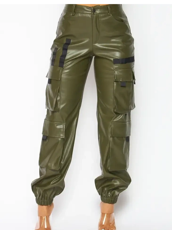 It's My Time Faux Leather Cargo Jogger Pants