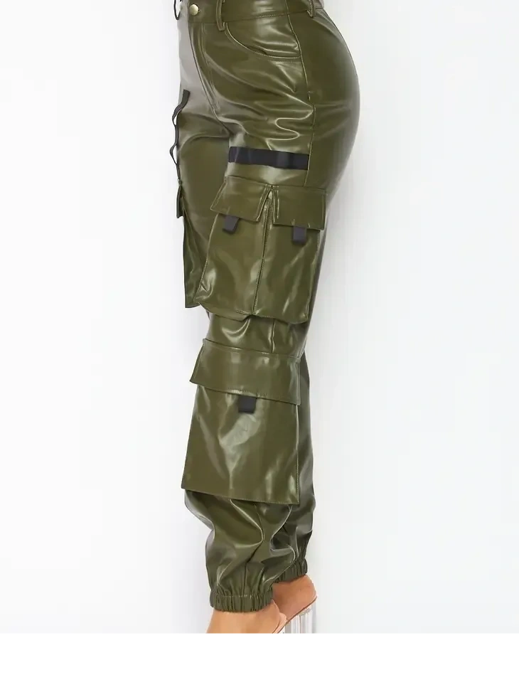 It's My Time Faux Leather Cargo Jogger Pants