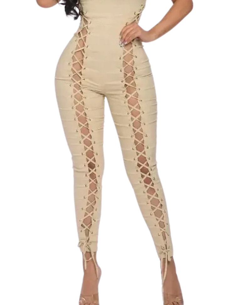 Stretch Woven Lace-Up Jumpsuit