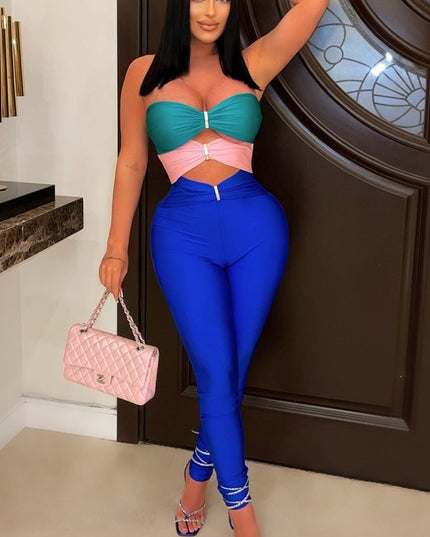 Color Block Cutout Front Jumpsuits