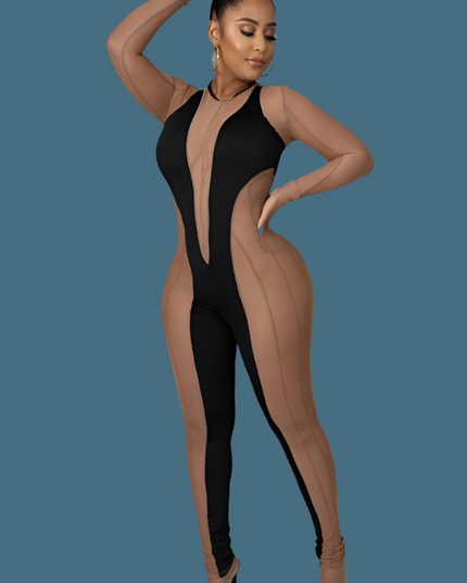 Mesh Insert Bodycon Jumpsuits