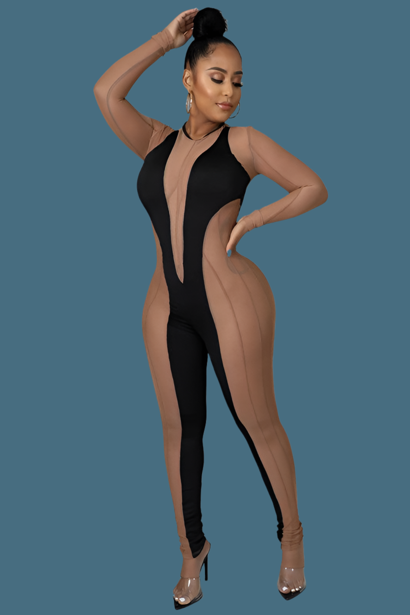 Mesh Insert Bodycon Jumpsuits