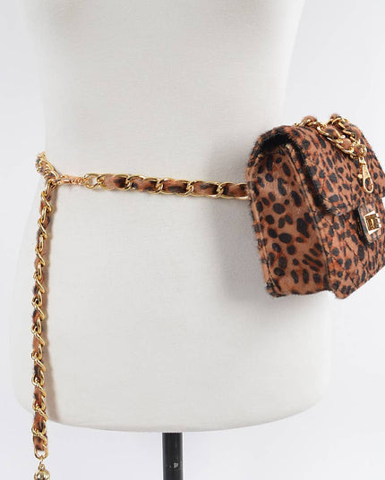 Faux Leo Skin Bag W/chain Belt