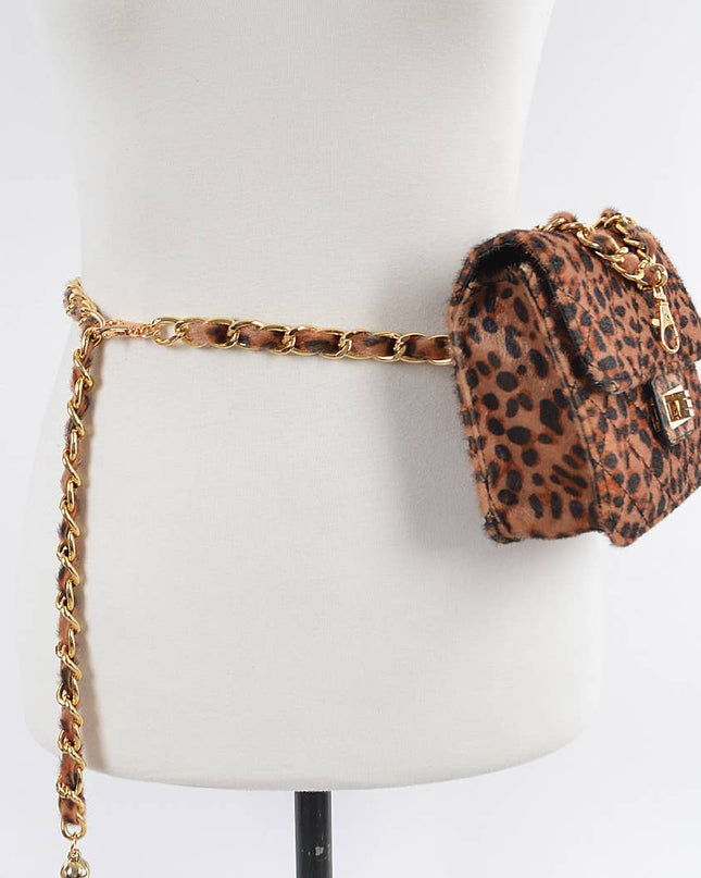 Faux Leo Skin Bag W/chain Belt