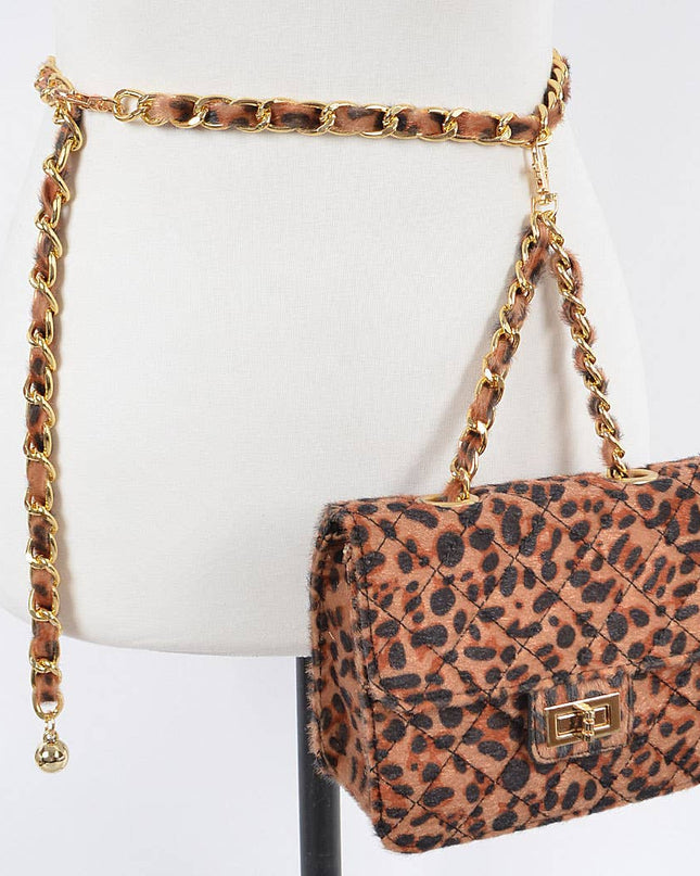 Faux Leo Skin Bag W/chain Belt