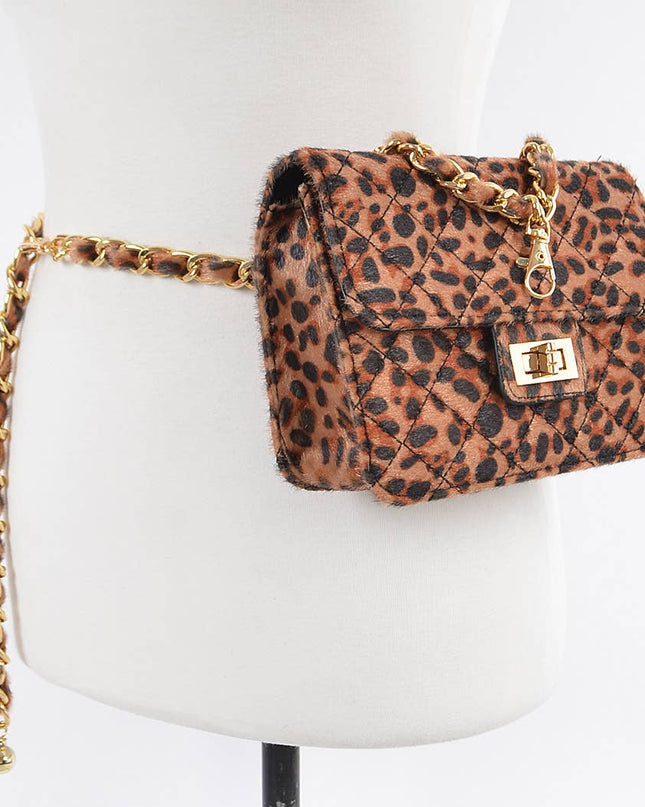 Faux Leo Skin Bag W/chain Belt