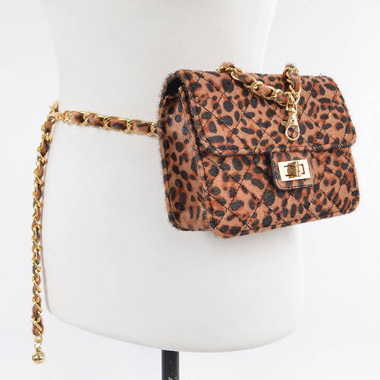 Faux Leo Skin Bag W/chain Belt