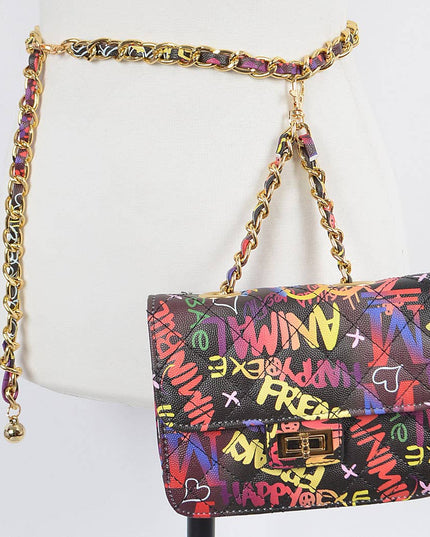 Graffiti Quilted Bag W/chain Belt