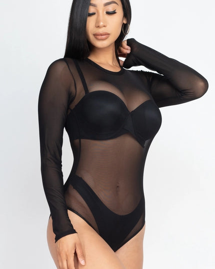 Mesh Sheer Long Sleeves Bodysuit