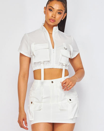 Trophy Wife Nylon Cargo Pocket Top and Skirt Set