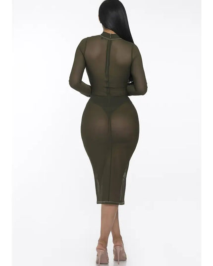 All Over Stitching Mesh Dress