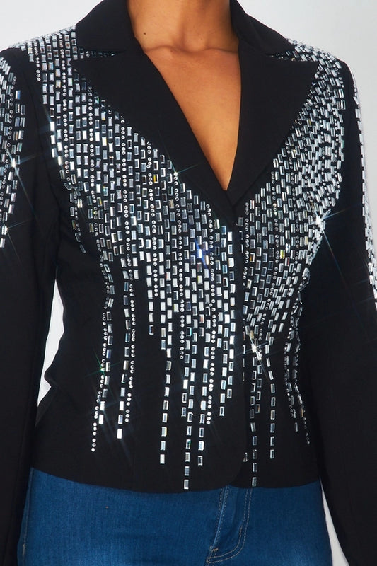 So Bossy Sparkly Rhinestone Fitted Blazer