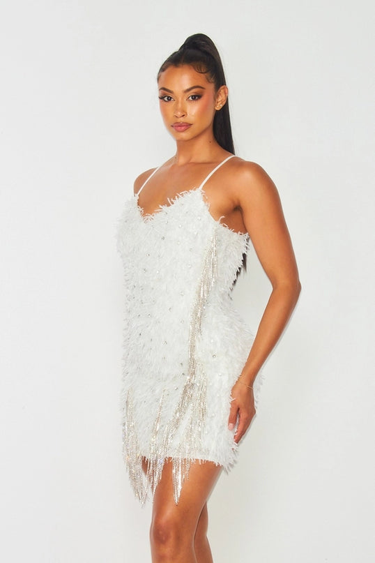 Shaggy Rhinestone Bodycon Mini Dress