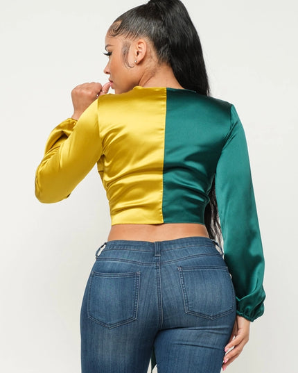 Satin Color Block Crop Top