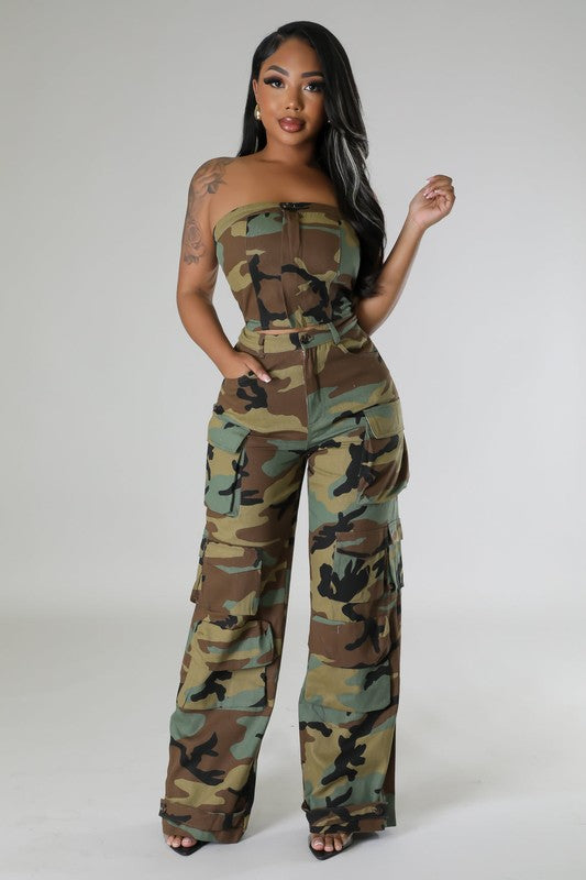 Camouflage Print Strapless Jumpsuit