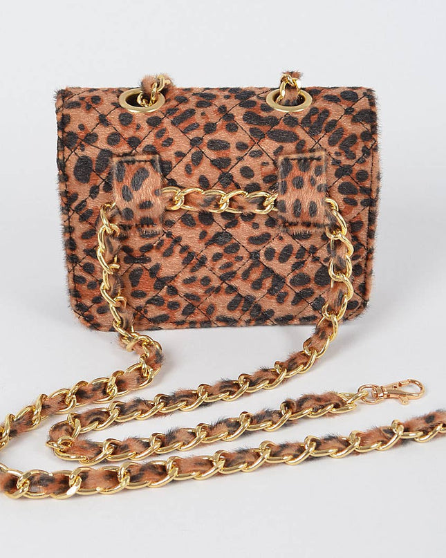 Faux Leo Skin Bag W/chain Belt