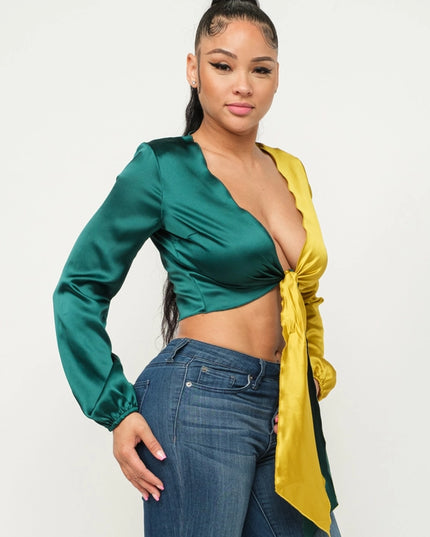 Satin Color Block Crop Top