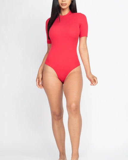 Mock Neck Solid Ribbed Bodysuit