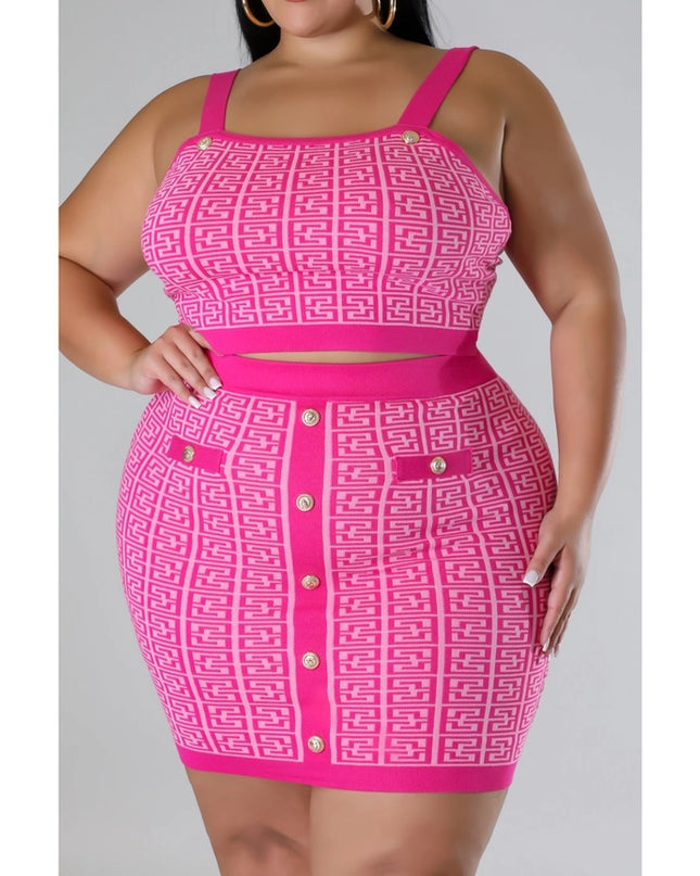 Plus Size Knit Cardigan Crop Top Skirt 3PC Set