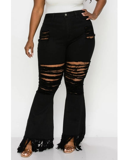 Plus Curvy Super Flare Black Jeans