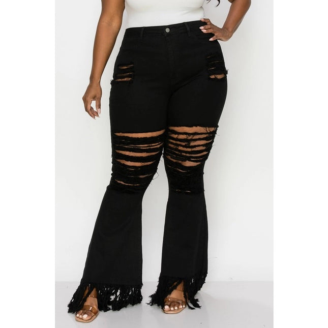 Plus Curvy Super Flare Black Jeans